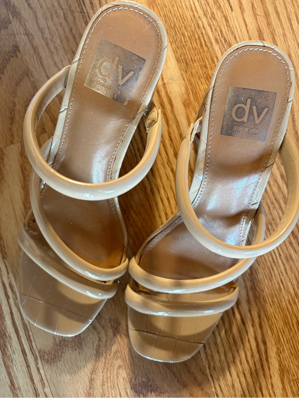 DV by Dolce Vita Beige Patent Strappy Slide Heels